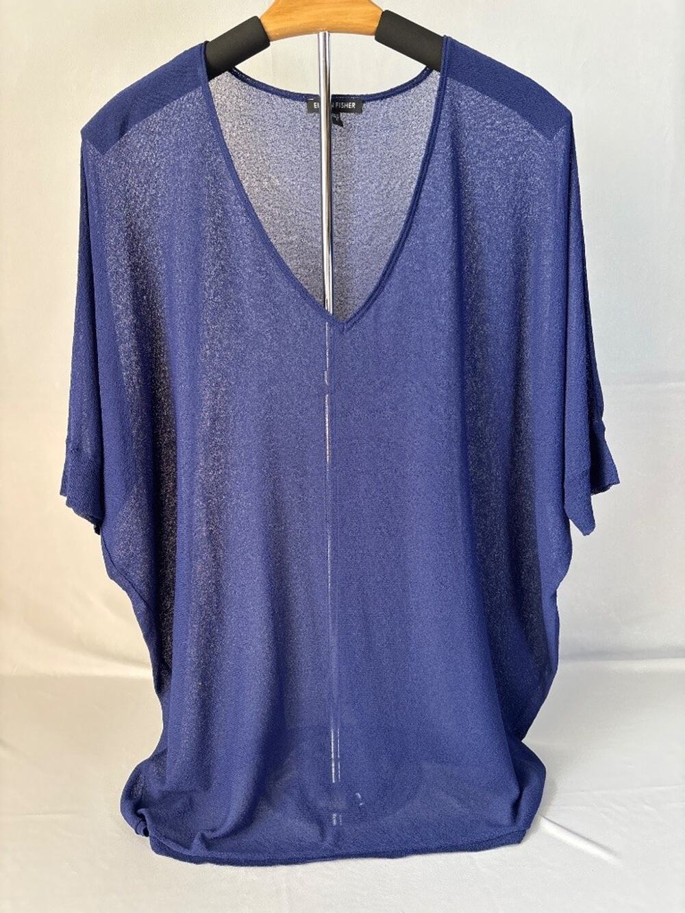 Eileen Fisher Indigo Italian Yarn Oversized V-Neck Tunic Top L‎